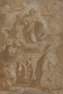 Saint Barbara in Glory pyhien Nikolauksen ja Hieromuksen kanssa, 1500-luvun toinen puoli. tekijältä Unbekannt