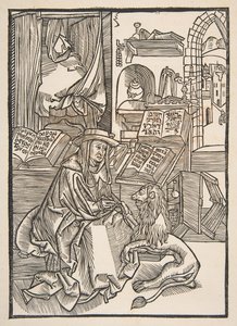 Saint Jerome irrottaa piikkia leijonien jalasta, Lyons 1508 copy.n.d. tekijältä Unbekannt