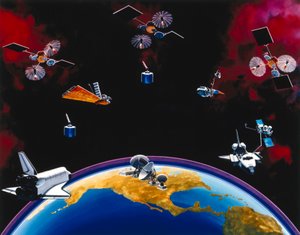 Satelliitit, viestintä, USA TDRSS-konstellaatio ja maa-asema tekijältä Unbekannt