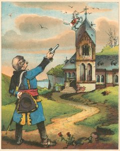 Kohtaus Rudolph Erich Raspen paroni Münchausenin seikkailuista, v. 1850 tekijältä Unbekannt