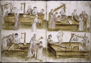 Kohtaus markkinaelämästä teurastajien kanssa: Ulrich Richental Kronikka Konstanzin kirkolliskokouksesta, 1414-1418 tekijältä Unbekannt