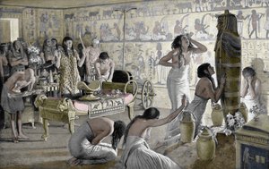 Surukohtaus Tutankhamonin hautaustemppelissä Egyptissä, 1325 eKr. 1933-1934 tekijältä Unbekannt