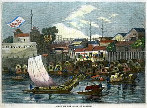 Kohtaus joella Kantonissa Kiinassa, vuodelta 1840 tekijältä Unbekannt
