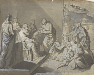 Kohtaus pyhän pyhäinjäännöksen esittelyssä, naisen pää verso, 1800-1900. tekijältä Unbekannt