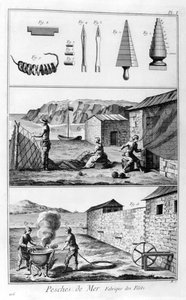 Merikalastus, verkkojen valmistus, 1751-1777 tekijältä Unbekannt