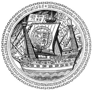 Lord High Admiral, Charles, Lord Howard of Nottinghamin sinetti ja nimikirjoitus, 1585 tekijältä Unbekannt