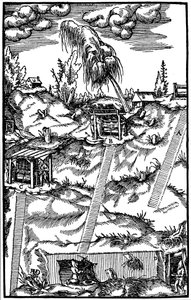 Poikkileikkauskuva saksalaisesta kaivoksesta, 1556 tekijältä Unbekannt