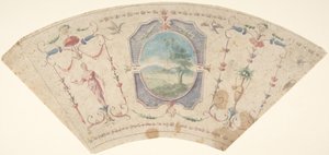Puolipyöreä muotoilu groteskeilla ja Keski-Medaillonilla, jossa on maisema, 1700-luku. tekijältä Unbekannt