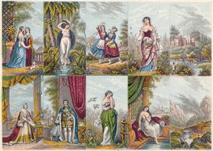 Sarja näkymiä ja hahmoja, mukaan lukien muotokuva kuningatar Victoriasta ja prinssi Albertista, 1851 tekijältä Unbekannt
