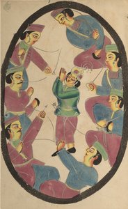 Seitsemän sankaria tai soturia tappamassa Abhimanyan, Arjunan pojan, 1800-luku. tekijältä Unbekannt