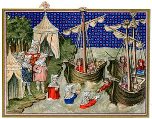 Laivat tuovat tarvikkeita englantilaiselle isännälle, Richard II:n kampanjalle Irlannissa, 1399, 1893 tekijältä Unbekannt