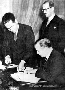 Rahoitussopimuksen allekirjoittaminen Britannian ja vapaiden ranskalaisten välillä, Alger, 8. helmikuuta 1944 tekijältä Unbekannt