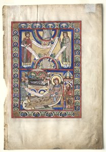 Yksi lehti irrotettu evankeliumikirjasta: Syntymä recto ja St. Matthew verso, n. 1190. tekijältä Unbekannt