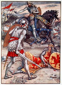 "Sir Lancelot kieltää Sir Borsia tappamasta kuningasta", 1911 tekijältä Unbekannt