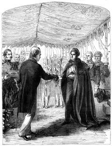 Sir Walter Scott luovuttaa Pyhän Andreaksen ristin kuningas Yrjö IV:lle, 1822 tekijältä Unbekannt