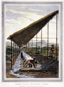 Orjat pesevät timantteja valvojien valvomana piiskalla, Brasilia, 1815 tekijältä Unbekannt