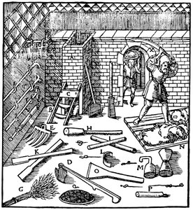 Malmien kullan, hopean, kuparin ja lyijyn sulatus, 1556 tekijältä Unbekannt