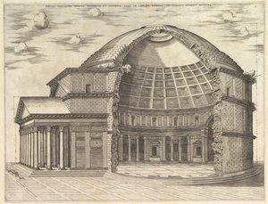 Pantheon, joka on hajotettu näyttämään sisustuksen, 1553 tekijältä Unbekannt