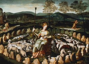 St Genevieve gardant ses moutons St Genevieve katsomassa laumaansa 1500-luvulla tekijältä Unbekannt