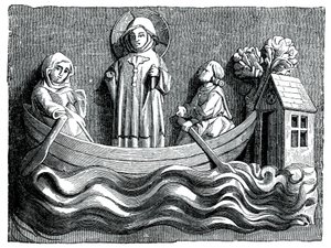 St Julian ja hänen vaimonsa St. Basilissa, välittämässä Kristusta veneessään, 1200-luku 1870 tekijältä Unbekannt
