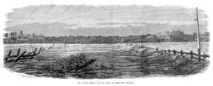 St Kilda Road, Princes Bridgen eteläpuoli - Tulvat Melbournessa, Australiassa, 1864 tekijältä Unbekannt