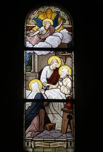 Lasimaalaus Notre Dame du Rosairen katolisessa kirkossa: Saint Joseph, kuoleman suojeluspyhimys, Saint-Ouen, Ranska tekijältä Unbekannt