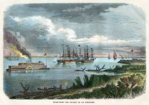 Höyrypaketti ja hinaaja Mississippillä, USA:ssa, c1875 tekijältä Unbekannt