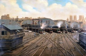 Höyryveturit Yorkin asemalla, Yorkshire, n. 1910 tekijältä Unbekannt