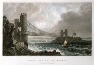 Riippusilta Conwyn suiston yli, Wales, c1840 tekijältä Unbekannt