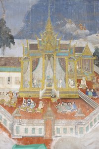 Sylver PagodaTämä seinämaalaus kuvaa kohtauksia Reamkerista, joka on kambodžalainen tai khmerilainen versio klassisesta hindurunouksesta Ramayana, Phnom Penh, Kambodža. tekijältä Unbekannt