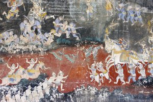 Sylver PagodaTämä seinämaalaus kuvaa kohtauksia Reamkerista, joka on kambodžalainen tai khmerilainen versio klassisesta hindurunouksesta Ramayana, Phnom Penh, Kambodža. tekijältä Unbekannt