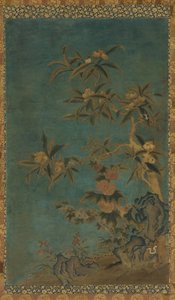 Kuvakudos: hedelmäpuut ja hollyhocks, Ming-dynastia, 1368-1644. tekijältä Unbekannt