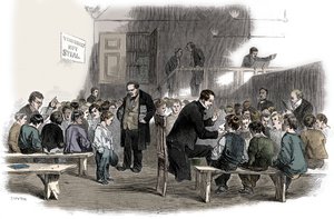 Opettaa poikia lukemaan Ragged School Union -koulussa, Lambeth, Lontoo, 1868 tekijältä Unbekannt