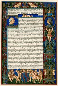 Tekstisivu Francesco Sforzan muotokuvilla, 1490 tekijältä Unbekannt