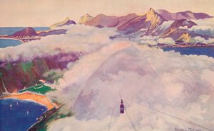 Aerial Ropeway Car laskeutumassa Sokeritoppavuorelta, 1914. tekijältä Unbekannt