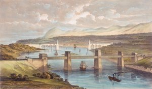Britannia Tubular Bridge, Menain salmi, Wales, c1850 tekijältä Unbekannt