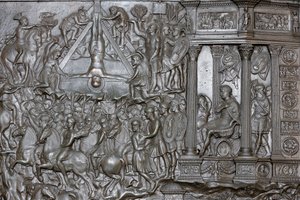 Pyhän Pietarin ristiinnaulitseminen - Portaalin yksityiskohta - Pietarinkirkon etuovi, Roma, Italia tekijältä Unbekannt