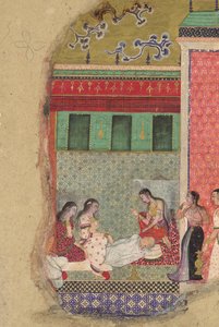 Kuningas Dasharathan kuolema, Raman isä, folio ramayanasta, n. 1605. tekijältä Unbekannt