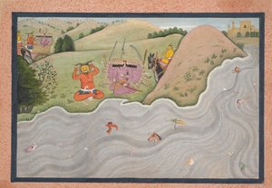 Demoni Marichi yrittää saada Ravanan luopumaan... hajallaan olevasta Ramayana-sarjasta, n. 1780. tekijältä Unbekannt