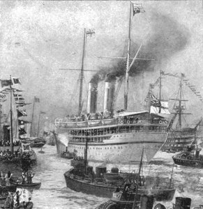 Cornwallin herttua ja Yorkin siirtomaamatka...Ofirin lähtö Portsmouthista, 1901. tekijältä Unbekannt