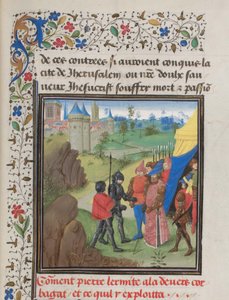 Pietari Erakon ja Herluinin suurlähetystö Kerboghaan. Vilhelmin Tyroksen pienoismalli Historiasta, 1460-luku tekijältä Unbekannt