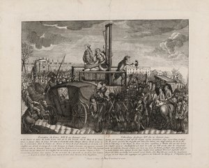 Ludvig XVI:n teloitus Place de la Revolutionilla 21. tammikuuta 1793, n. 1793. tekijältä Unbekannt
