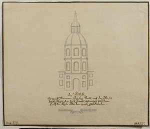 Hovitallin keskiosan julkisivu Moika-penkereellä Pietarissa, 1740-luku tekijältä Unbekannt