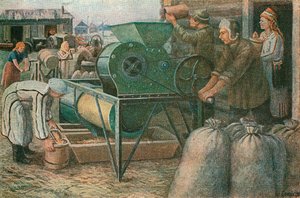 Taistelu sadonkorjuusta: siementen lajittelu Mordvan kolhoosissa, 1933 tekijältä Unbekannt
