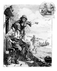 Fisher Folksin sato. Makrilli lahdessa, Sketch Etelä-Devonissa, 1882 tekijältä Unbekannt