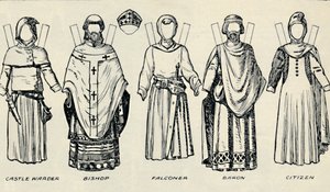 The Gallery of British Costume: Kuinka englantilaiset pukeutuivat King Johnsin aikaan, vuodelta 1934 tekijältä Unbekannt