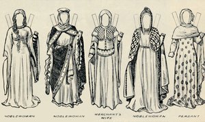Historiallisten pukujen galleria: Richard I:n päivinä käytetyt mekot, c1934 tekijältä Unbekannt