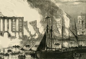 Suuri tulipalo Cottons Wharf Tooley Streetillä, 1861, c1878. tekijältä Unbekannt