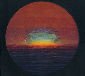 Vihreä salama auringonlaskun aikaan, harvinaisin prismaattinen väri, jonka ilmakehä taittaa, c1935 tekijältä Unbekannt