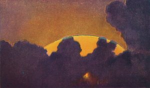Vihreä salama auringonlaskun aikaan, harvinaisin prismaattinen väri, jonka ilmakehä taittaa, c1935 tekijältä Unbekannt